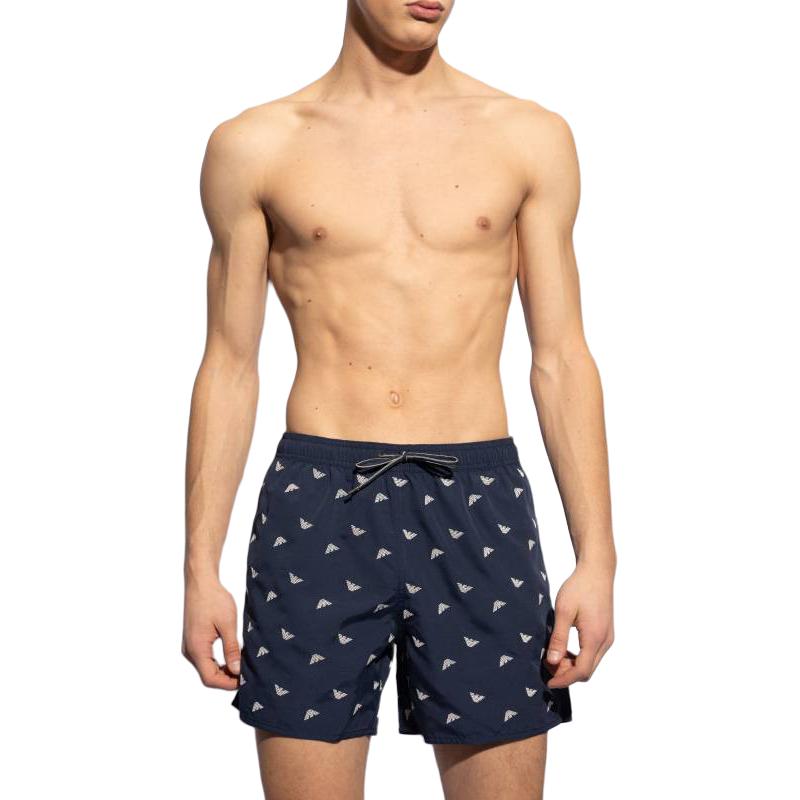 Lookbook EMPORIO ARMANI Seluar Dalam Biru Logo Cetakan Gaya Kasual. 211740-4R4340-6935