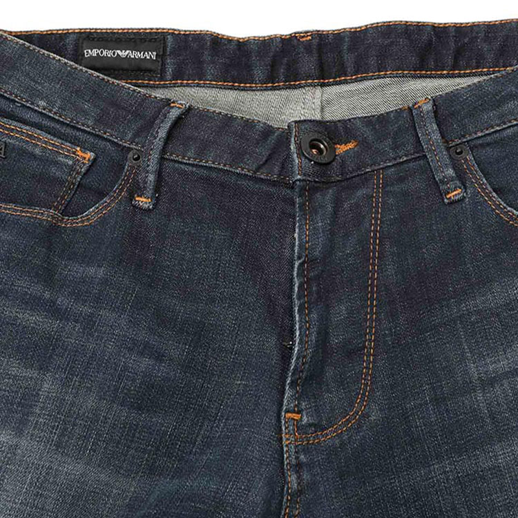 Shop Emporio Armani Seluar Jeans Biru Tapered Basuh Kasual Mid-Rise. 3L1J06-1DY3Z-0942
