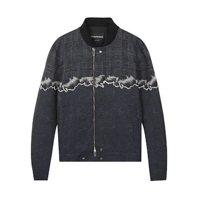 Emporio Armani Blue Plaid Wave Embroidered Zip-Up Jacket 11R330-11255-921