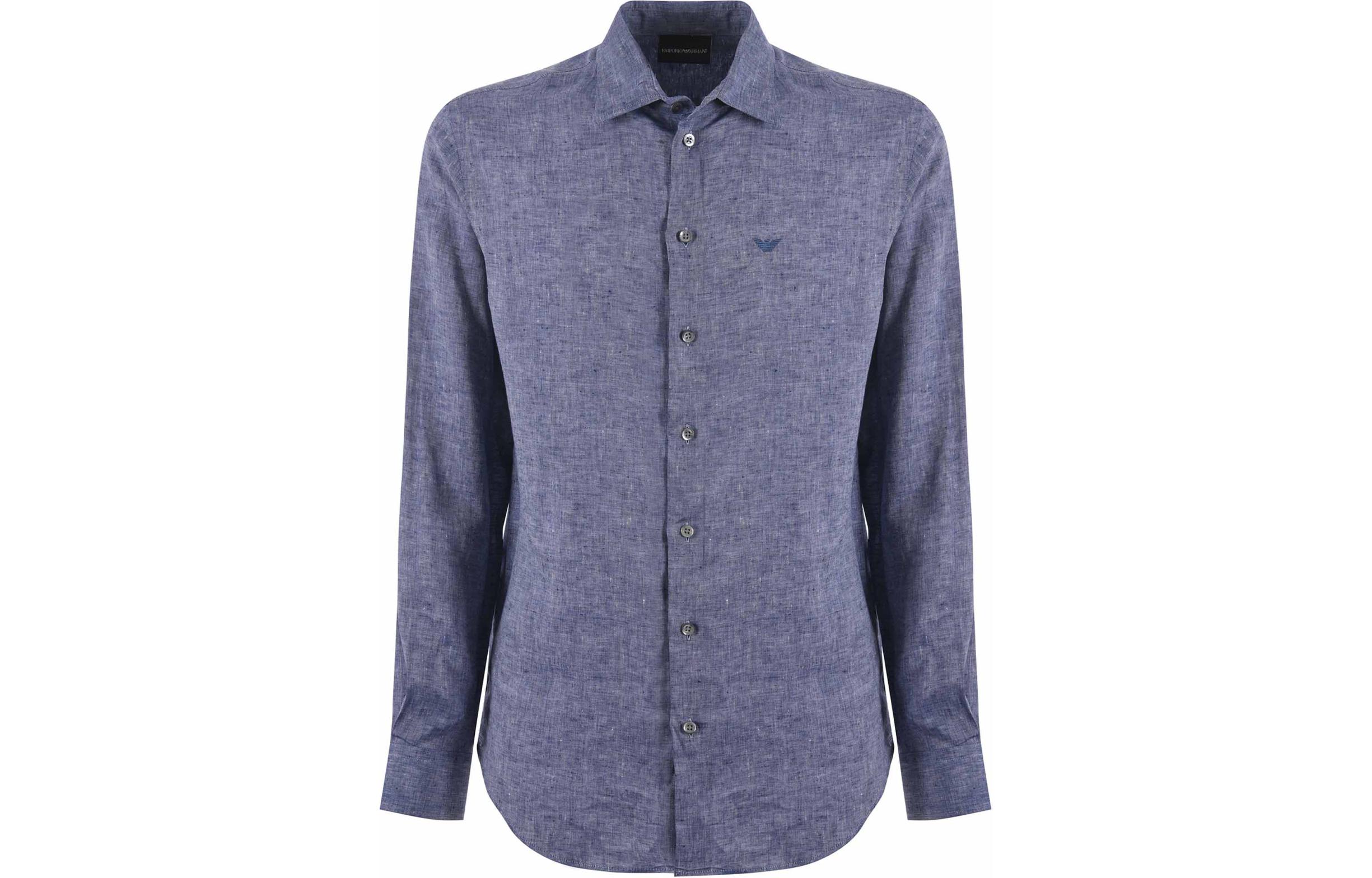 Emporio Armani  Blue Slim Fit Long Sleeve Shirt with Logo Embroidery. 01SM0-L010F-9919
