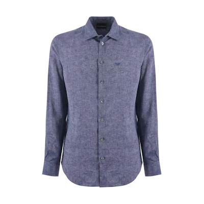 Emporio Armani Blue Slim Fit Long Sleeve Shirt with Logo Embroidery. 01SM0-L010F-9919