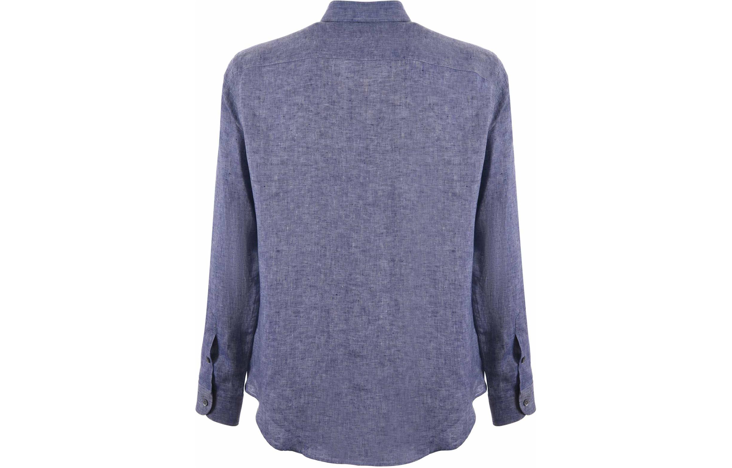 Lookbook Emporio Armani 藍色修身長袖襯衫附刺繡Logo款式。 01SM0-L010F-9919