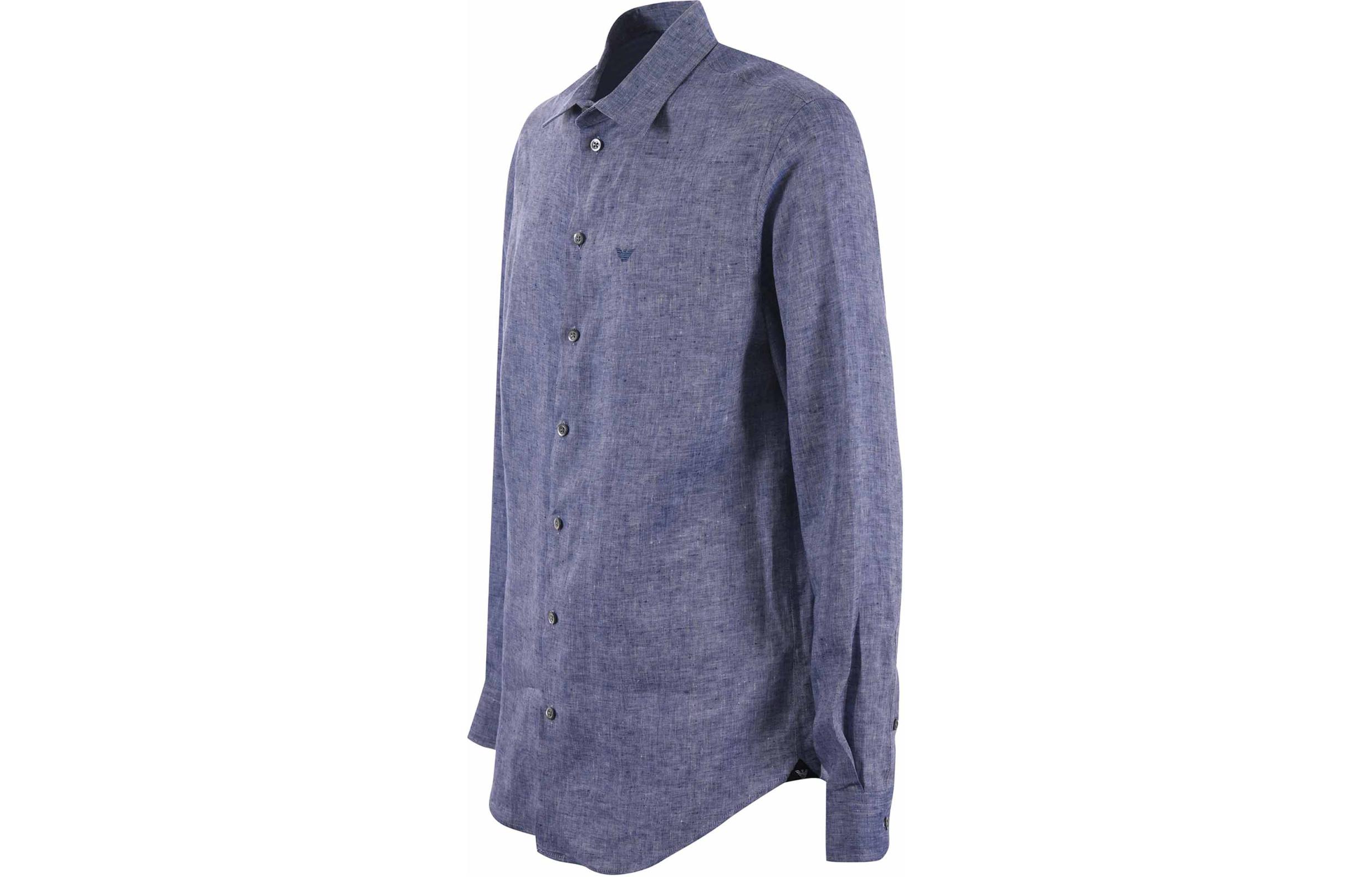 Shop Emporio Armani 藍色修身長袖襯衫附刺繡Logo款式。 01SM0-L010F-9919