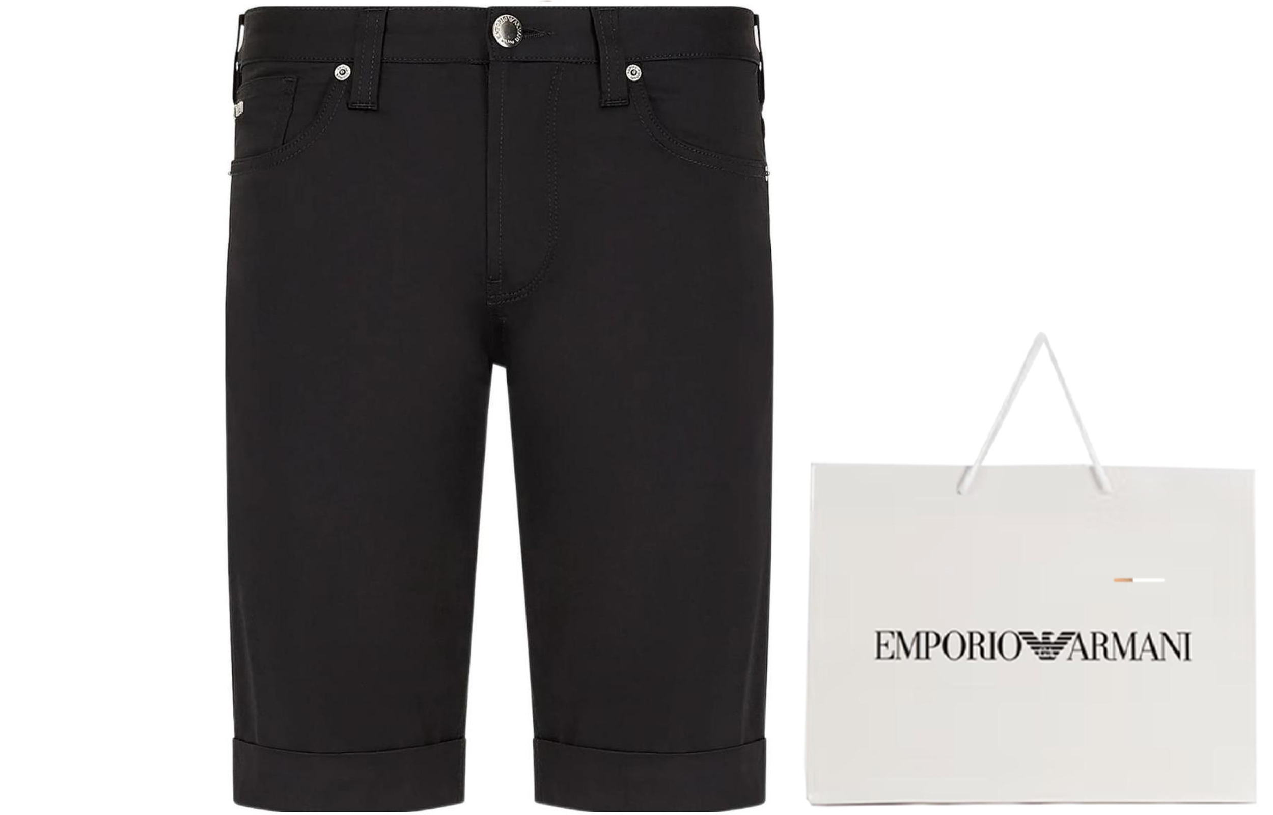 Lookbook Emporio Armani Seluar Pendek Kasual Hitam Logo Helang Klasik. 8N1PA6-1NJ7Z-0999