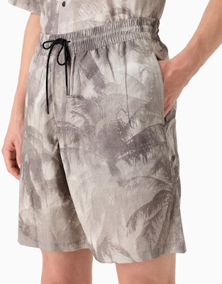 Emporio Armani Coconut Tree Print Mid-Rise Casual Shorts Light Grey. 3D1PE3-1NRDZ-1F617 Details for Emporio Armani Coconut Tree Print Mid-Rise Casual Shorts Light Grey. 3D1PE3-1NRDZ-1F617