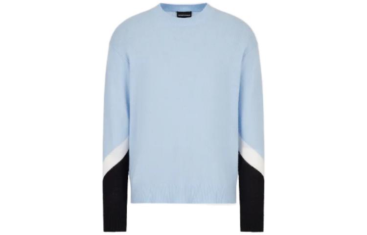 Emporio Armani  Color-Block Crewneck Pullover Sweater Light Blue. 3R1MX61-MDTZ1-0708