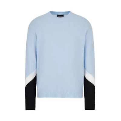 Emporio Armani Color-Block Crewneck Pullover Sweater Light Blue. 3R1MX61-MDTZ1-0708