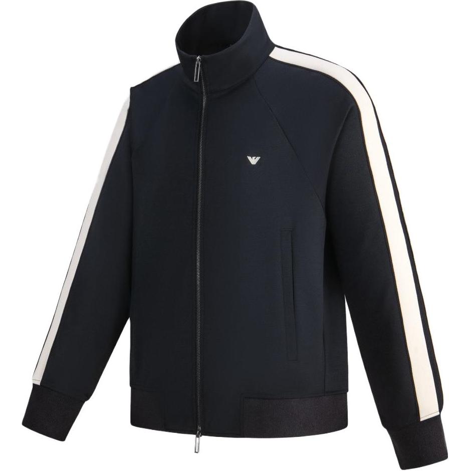 Shop エンポリオアルマーニ コントラストストライプ ハイネックジップジャケット ネイビー 6R1MF8-1JHQZ-0920