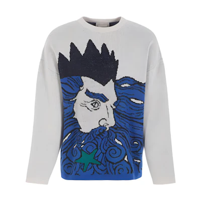 Emporio Armani Crewneck Jacquard Sweater - Gray/Blue. 6R1MZ91M6TZ1F1D1