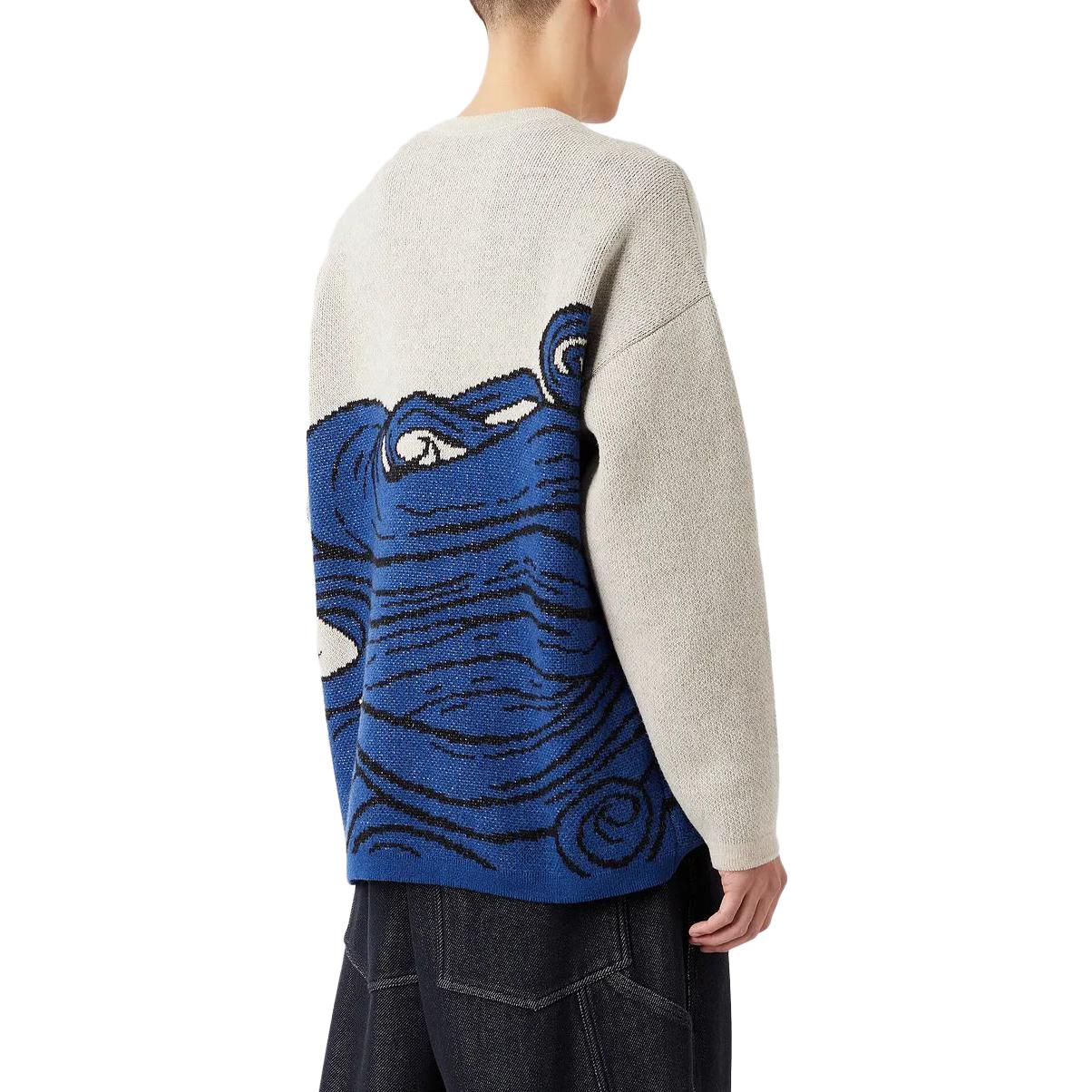 Shop Emporio Armani  Crewneck Jacquard Sweater - Gray/Blue. 6R1MZ91M6TZ1F1D1