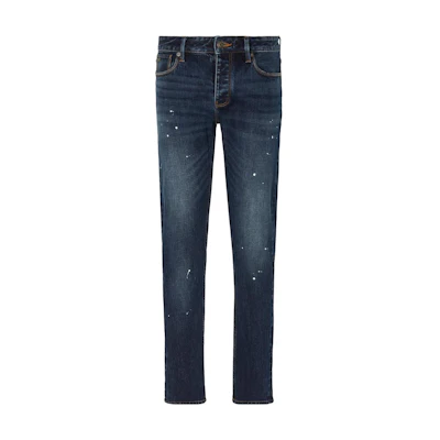 EMPORIO ARMANI Dark Blue Straight-Leg Contrast Button Jeans. 6R1J75-1DMXZ-10941