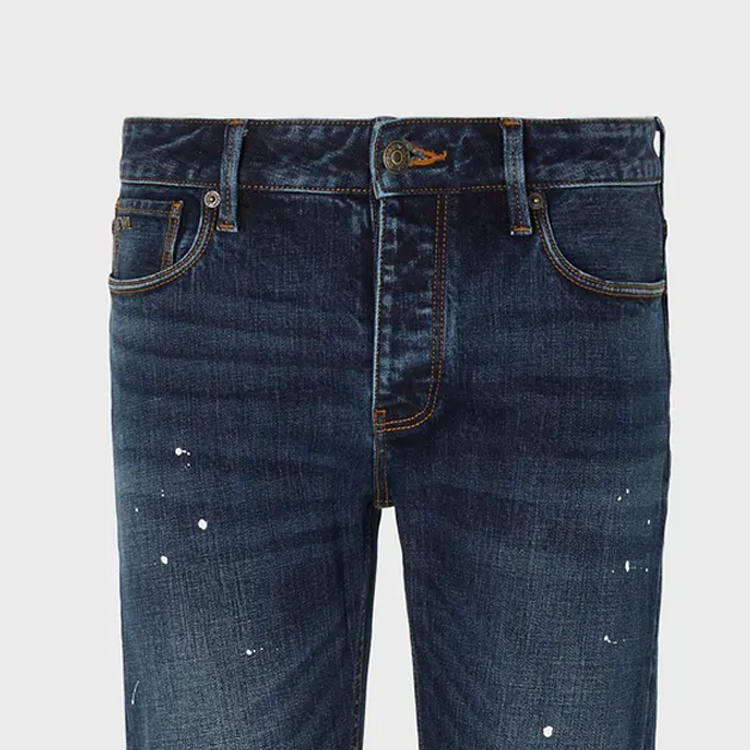 Sizing EMPORIO ARMANI Jeans Biru Gelap Potongan Lurus Butang Kontras. 6R1J75-1DMXZ-10941