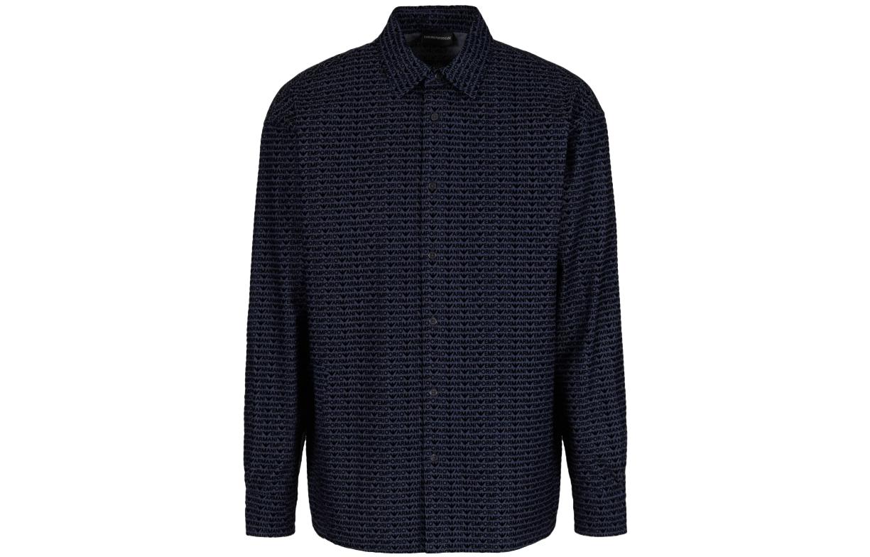 Emporio Armani  Denim Blue Long Sleeve Shirt with Flocked Letter Print. 3D1CD3-1DKAZ-F916