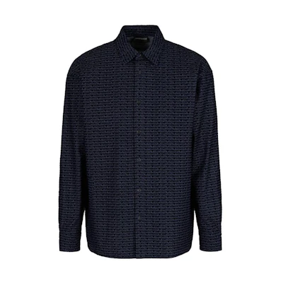 Emporio Armani Denim Blue Long Sleeve Shirt with Flocked Letter Print. 3D1CD3-1DKAZ-F916