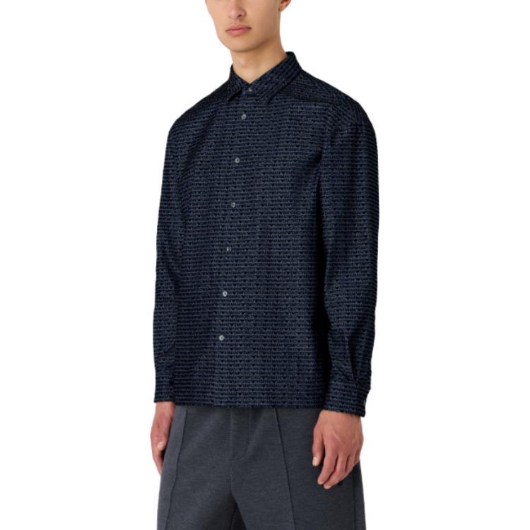 Lookbook Emporio Armani Kemeja Lengan Panjang Biru Denim dengan Cetakan Huruf Flocked. 3D1CD3-1DKAZ-F916