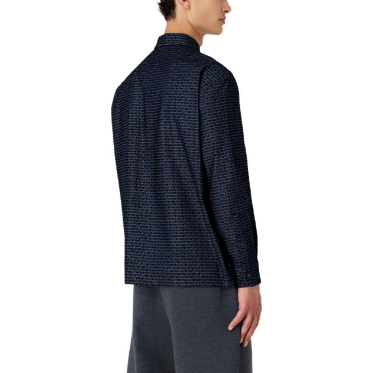 Shop Emporio Armani Kemeja Lengan Panjang Biru Denim dengan Cetakan Huruf Flocked. 3D1CD3-1DKAZ-F916