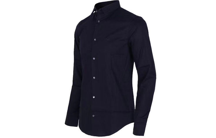 Shop EMPORIO ARMANI  Essentials Blue Long Sleeve Shirt with Embroidered Logo. 8N1C09-1NI9Z-0934
