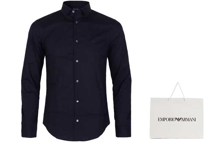 Purchase EMPORIO ARMANI  Essentials Blue Long Sleeve Shirt with Embroidered Logo. 8N1C09-1NI9Z-0934