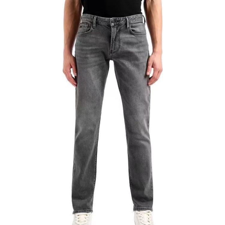 Shop Emporio Armani Seluar Jeans Kelabu Slim Fit Pudar dengan Poket Zip Sisi. 6R1J06-1D05Z-0006