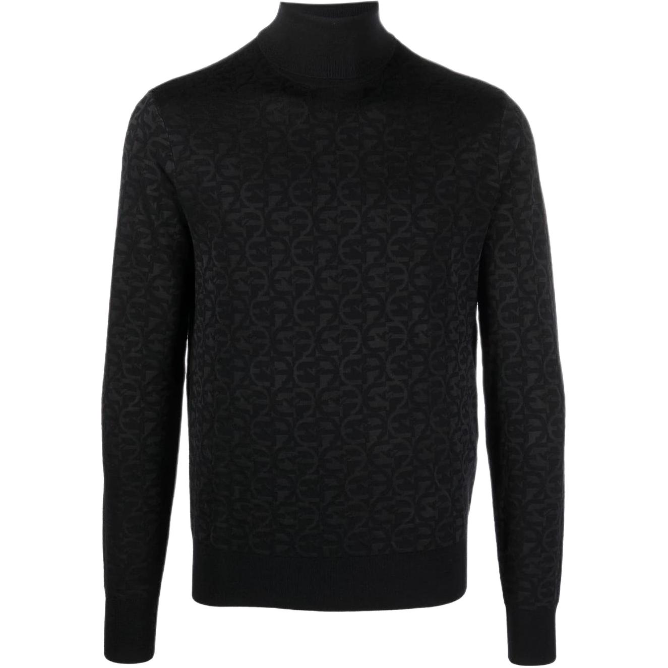 EMPORIO ARMANI  FW22 Logo Knit Wool Turtleneck Sweater Gray Black 6L1MX4-1MUZZ-F926