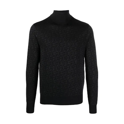 EMPORIO ARMANI FW22 Logo Knit Wool Turtleneck Sweater Gray Black 6L1MX4-1MUZZ-F926