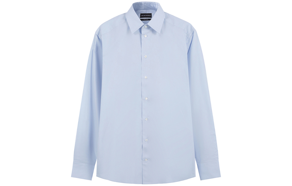 EMPORIO ARMANI  FW23 Solid Color Button-Up Long Sleeve Shirt Blue 01CN50-01C68-700