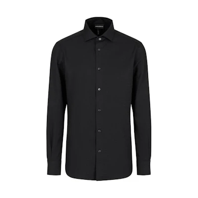 EMPORIO ARMANI FW23 Solid Color Square Collar Button-Up Long Sleeve Shirt 3D1C86-1NIUZ-F054