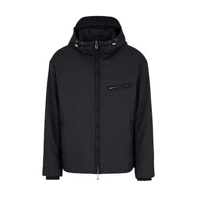 EMPORIO ARMANI FW24 Black Logo Print Hooded Zip-Up Cotton Jacket 6D1B64-1NNXZ-0999