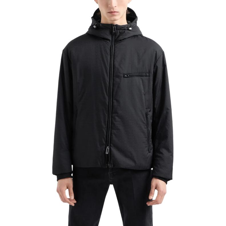 EMPORIO ARMANI  FW24 Black Logo Print Hooded Zip-Up Cotton Jacket 6D1B64-1NNXZ-0999 圖 3