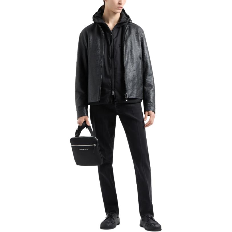 EMPORIO ARMANI  FW24 Black Logo Print Hooded Zip-Up Cotton Jacket 6D1B64-1NNXZ-0999 圖 5