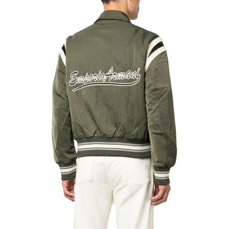 Shop EMPORIO ARMANI 綠色刺繡Logo飛行夾克外套 6R1BZ2-1NZOZ-0514