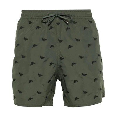 EMPORIO ARMANI Green Logo Embroidered Straight-Leg Beach Shorts. 211740-4R434-00284