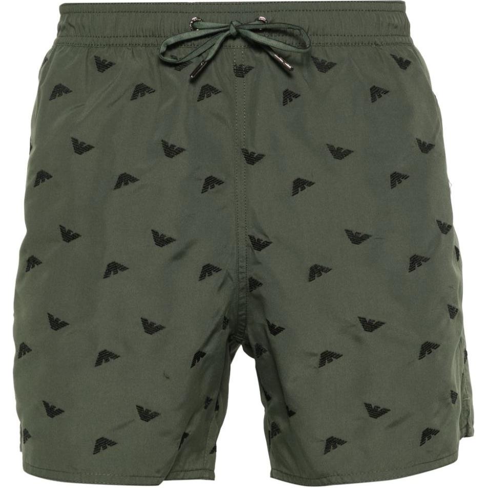 Order EMPORIO ARMANI  Green Logo Embroidered Straight-Leg Beach Shorts. 211740-4R434-00284