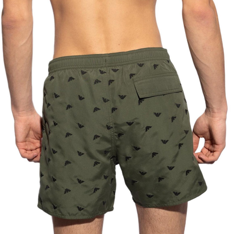 Shop EMPORIO ARMANI  Green Logo Embroidered Straight-Leg Beach Shorts. 211740-4R434-00284