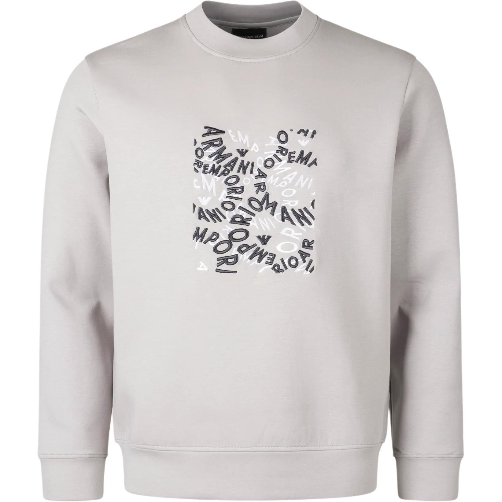 Emporio Armani  Grey Crewneck Pullover Sweatshirt with Logo Print. 3D1M70-1JHSZ-06I3