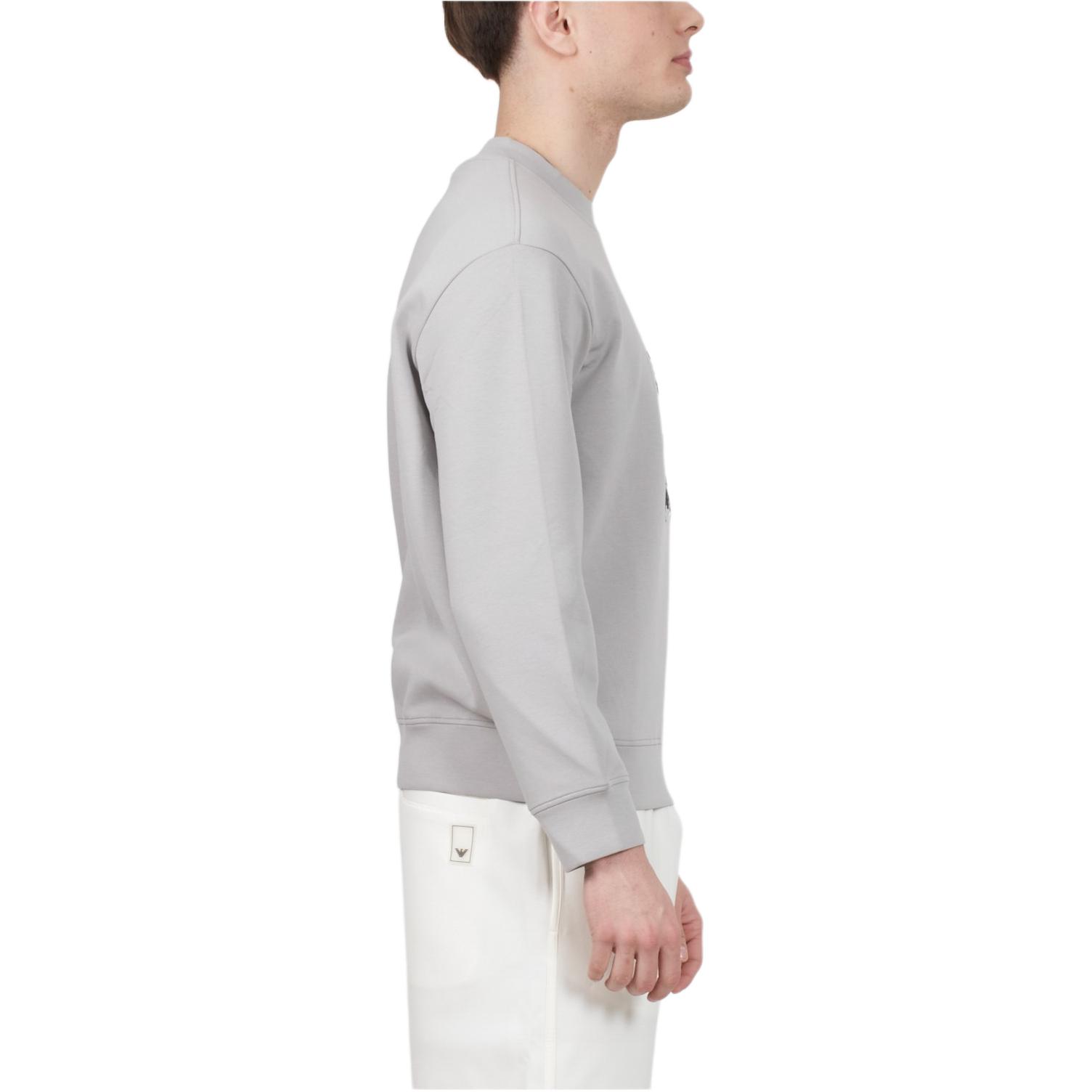 Shop Emporio Armani  Grey Crewneck Pullover Sweatshirt with Logo Print. 3D1M70-1JHSZ-06I3