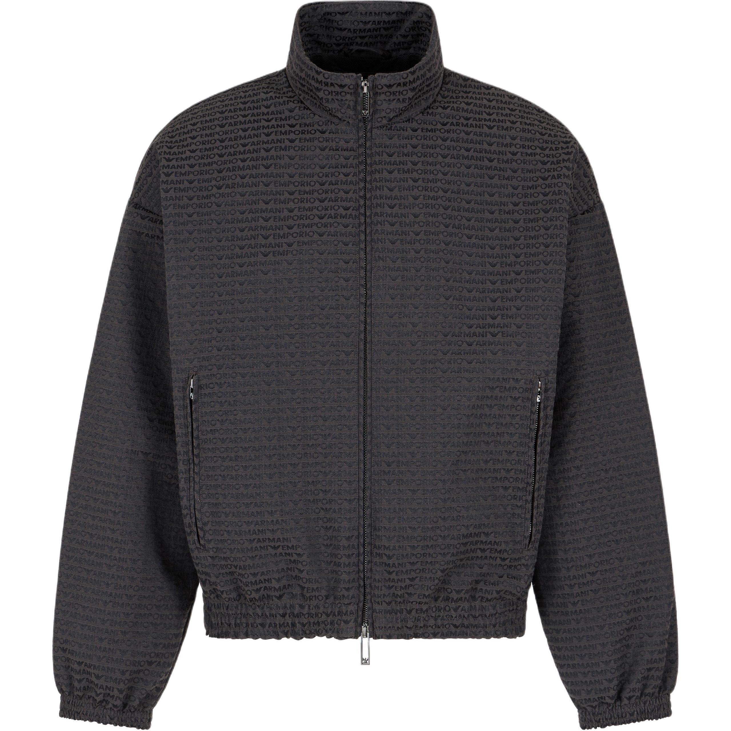 Emporio Armani  Grey Jacquard Logo Stand Collar Zip-Up Jacket EM001002-AF13688-U8168