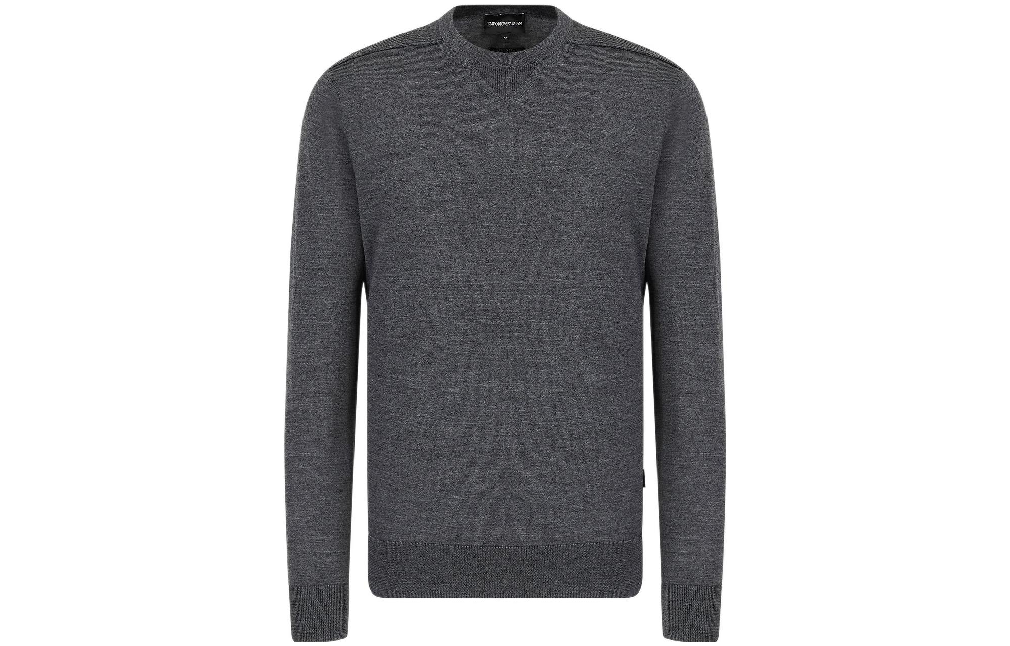 Emporio Armani  Grey Wool Ribbed Crewneck Sweater. 8N1MUV-1MJWZ-10631