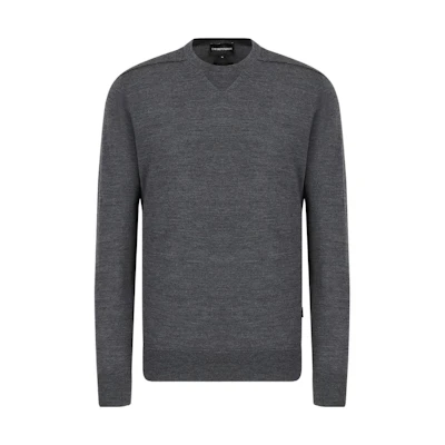 Emporio Armani Grey Wool Ribbed Crewneck Sweater. 8N1MUV-1MJWZ-10631