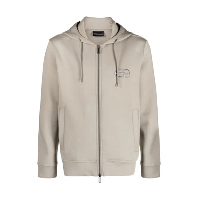 EMPORIO ARMANI Khaki Logo Embroidered Zip Sweatshirt 8N1ML6-1JHSZ-0643