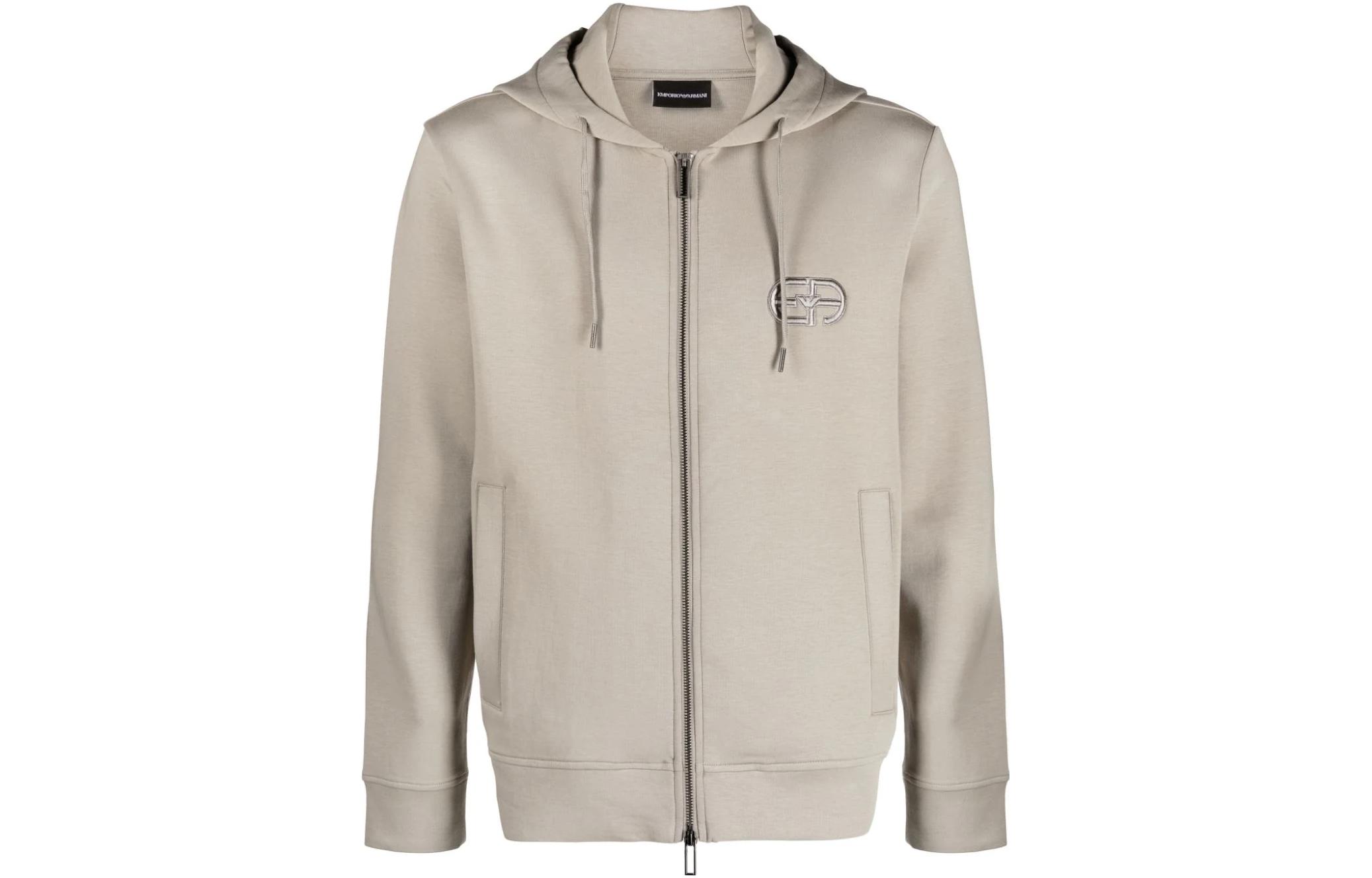 Order EMPORIO ARMANI Khaki Logo Sulaman Zip Sweatshirt. 8N1ML6-1JHSZ-0643