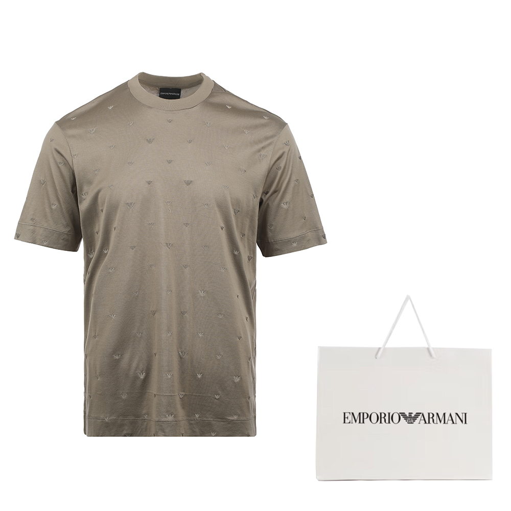 Shop エンポリオアルマーニ カーキ SS25 イーグルエンブレム 半袖Tシャツ EM001400-AF10017-F6064