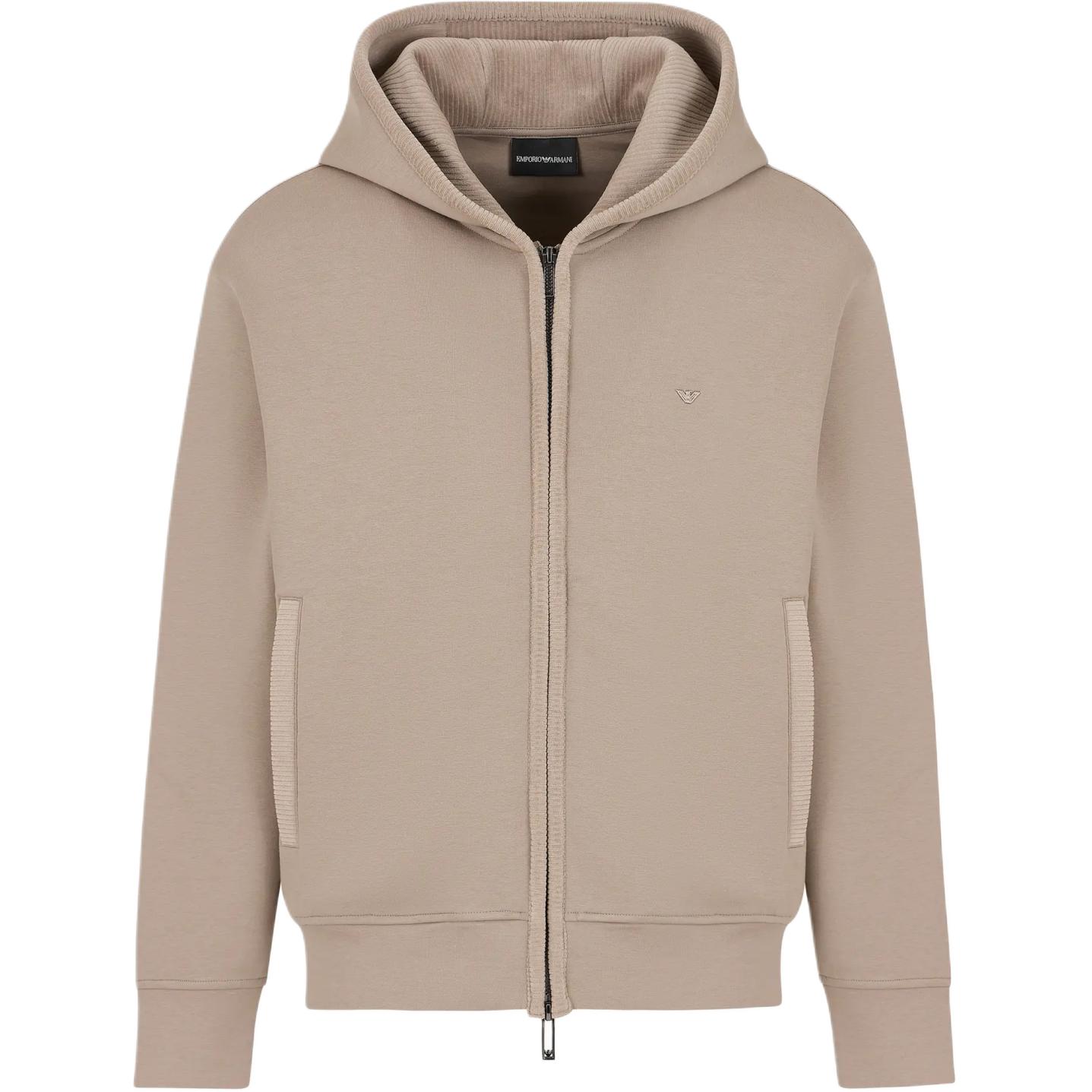 Emporio Armani  Khaki Zip-Up Casual Hoodie Long Sleeve Sweatshirt. 6D1M97-1JHSZ-0144