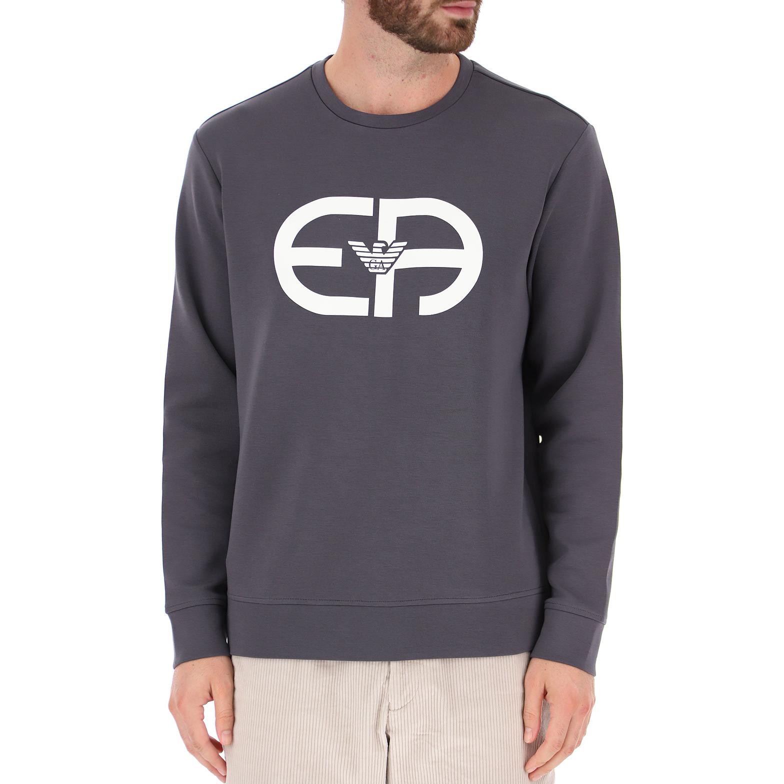 Lookbook EMPORIO ARMANI  Large Logo Print Crewneck Sweatshirt - Dark Grey. 6K1M69-1JHSZ-0633