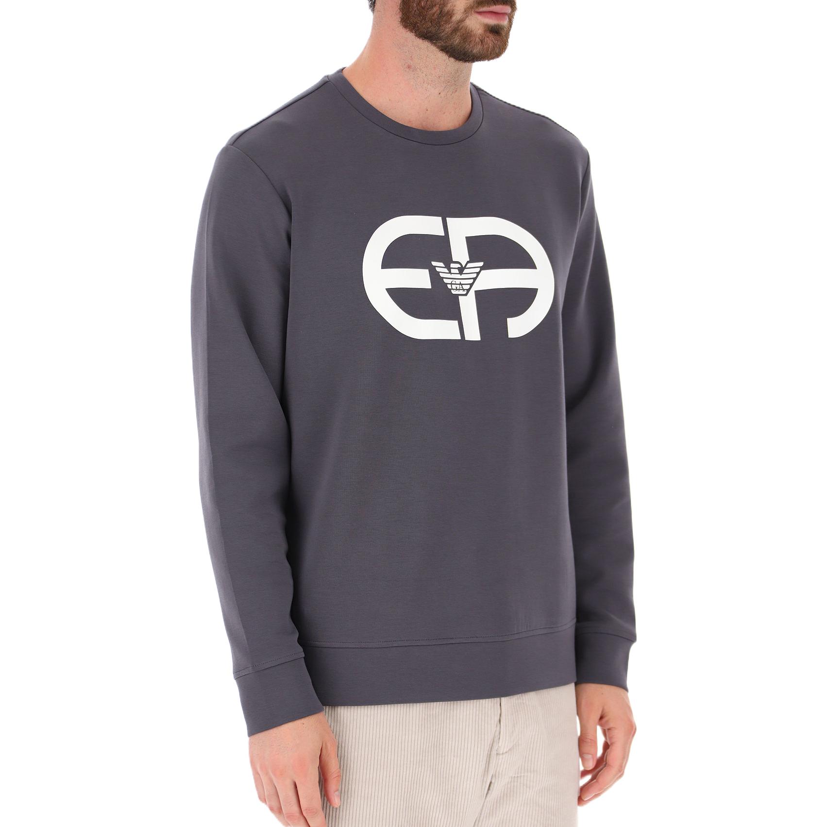 Purchase EMPORIO ARMANI  Large Logo Print Crewneck Sweatshirt - Dark Grey. 6K1M69-1JHSZ-0633
