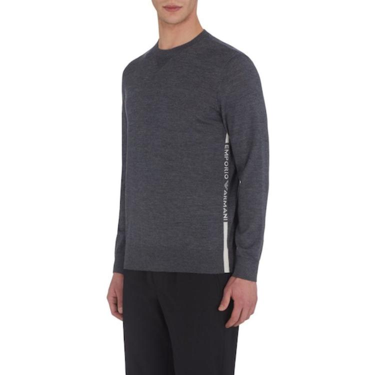 Shop EMPORIO ARMANI Baju Sejuk Crewneck Cetak Huruf - Kelabu Gelap 6L1MXH-1MIVZ-0631