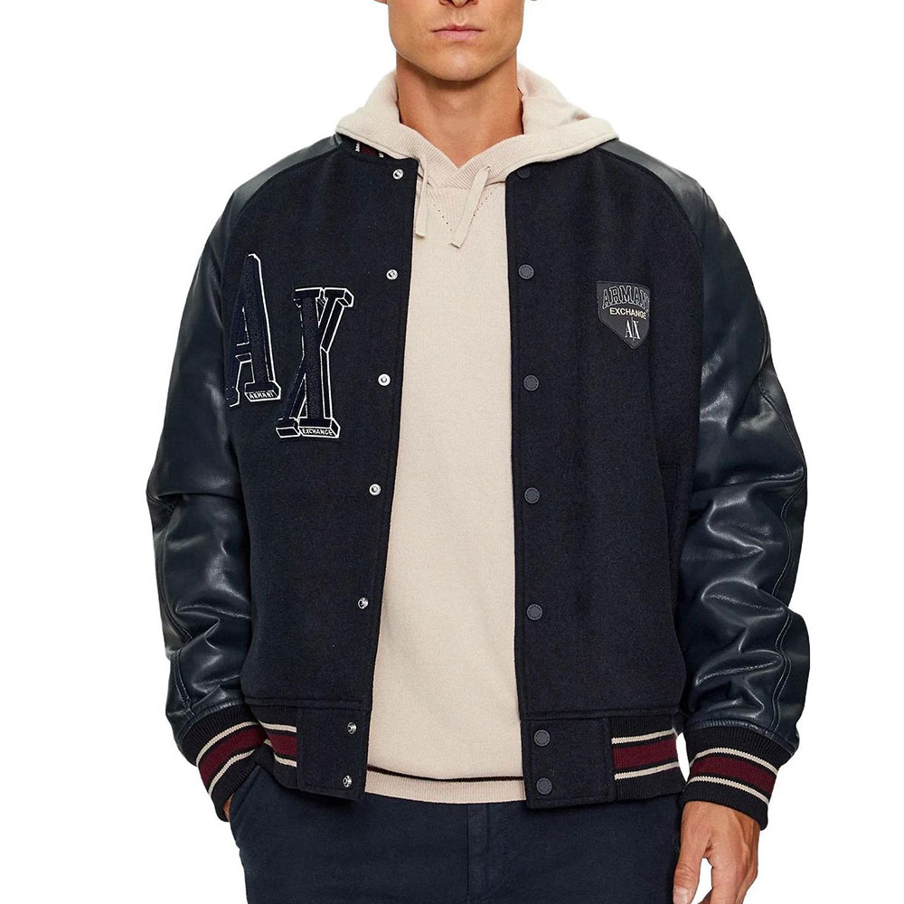 Emporio Armani  Letter Print Navy Blue Button-Up Long Sleeve Jacket. 6RZB21-ZNIKZ-1510