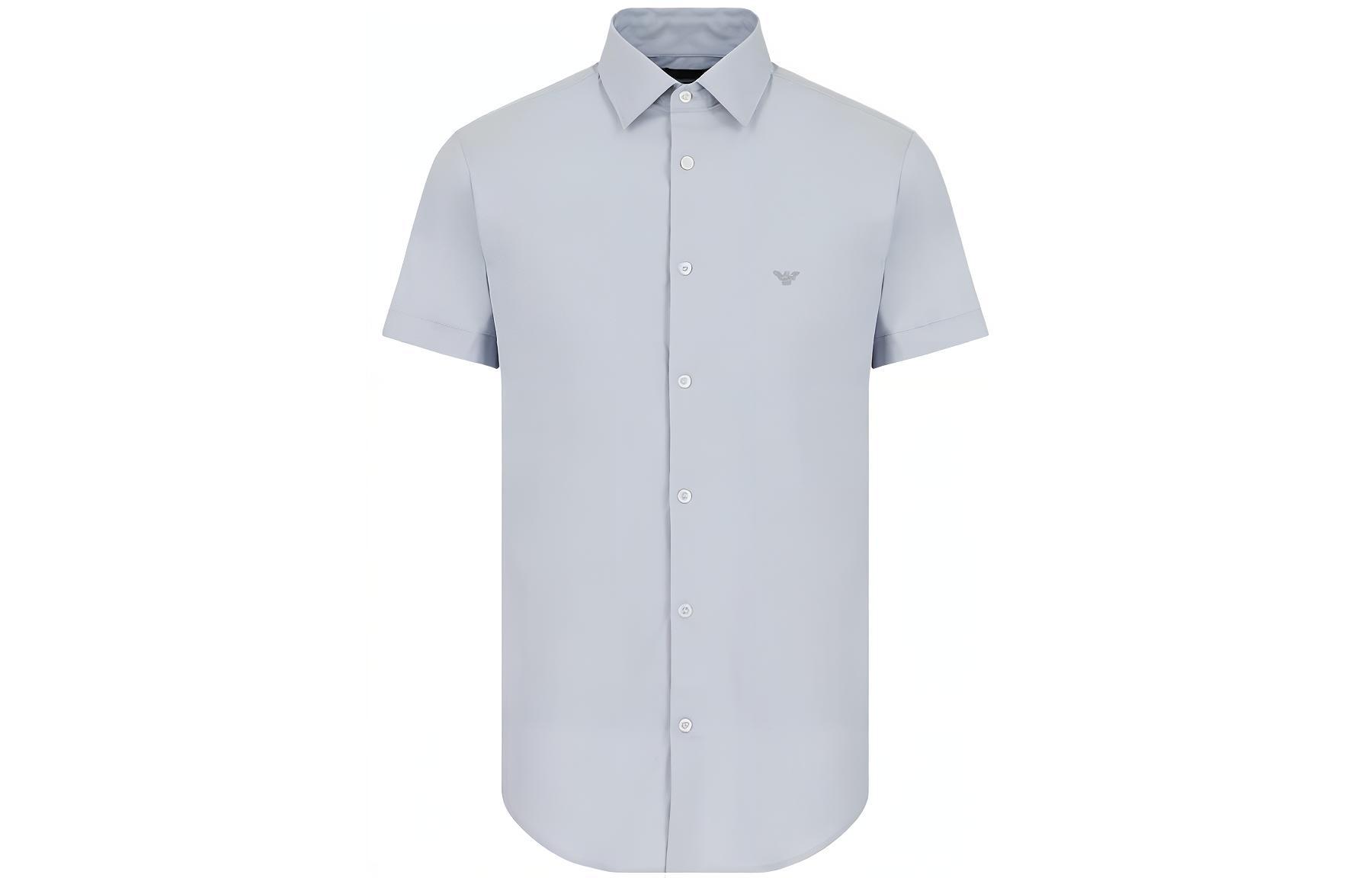 EMPORIO ARMANI  Light Blue Embroidered Eagle Logo Casual Short Sleeve Shirt 8N1C91-1NI9Z-0785