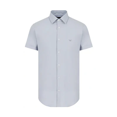 EMPORIO ARMANI Light Blue Embroidered Eagle Logo Casual Short Sleeve Shirt 8N1C91-1NI9Z-0785
