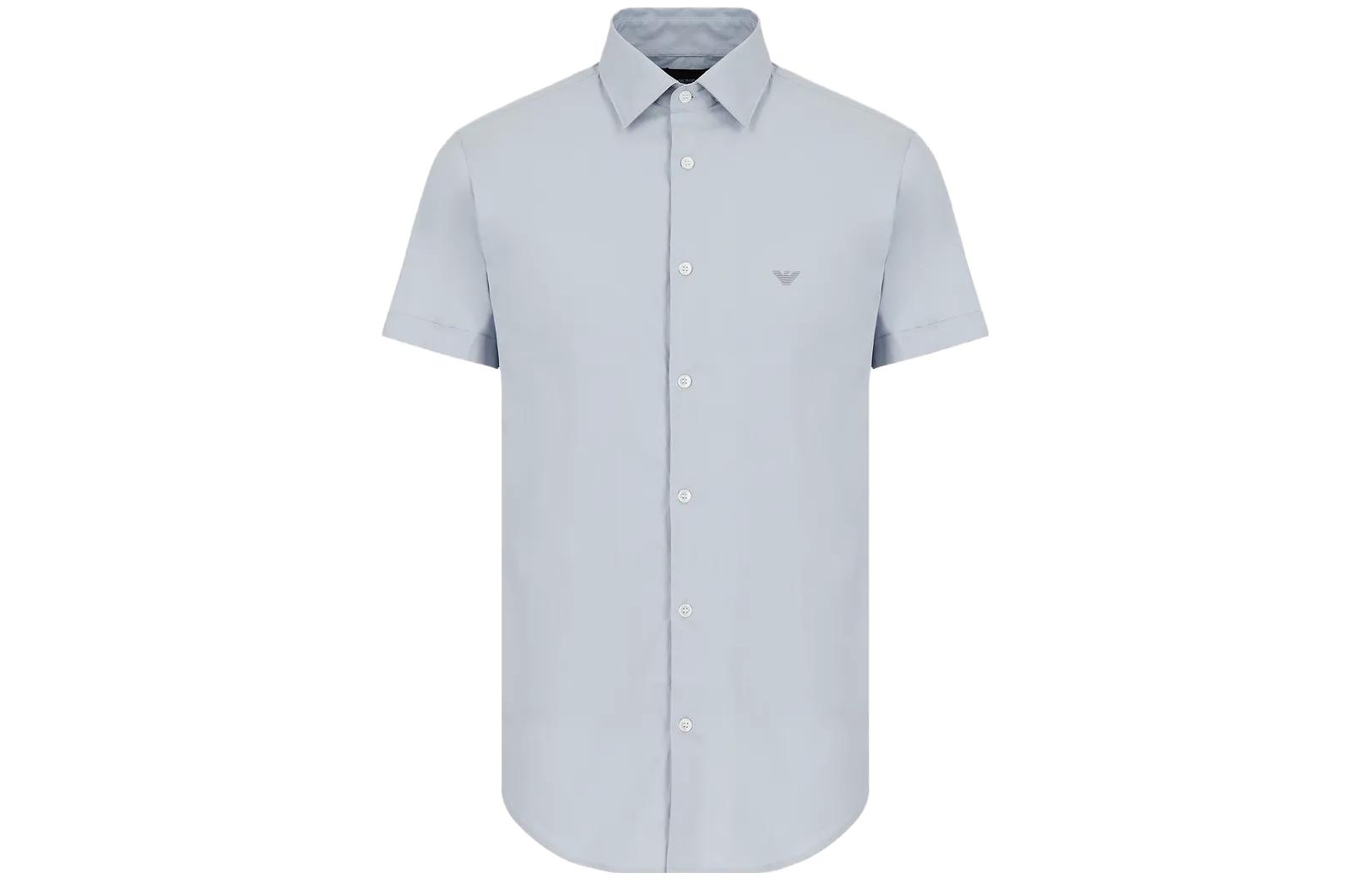 Order EMPORIO ARMANI  Light Blue Embroidered Eagle Logo Casual Short Sleeve Shirt 8N1C91-1NI9Z-0785